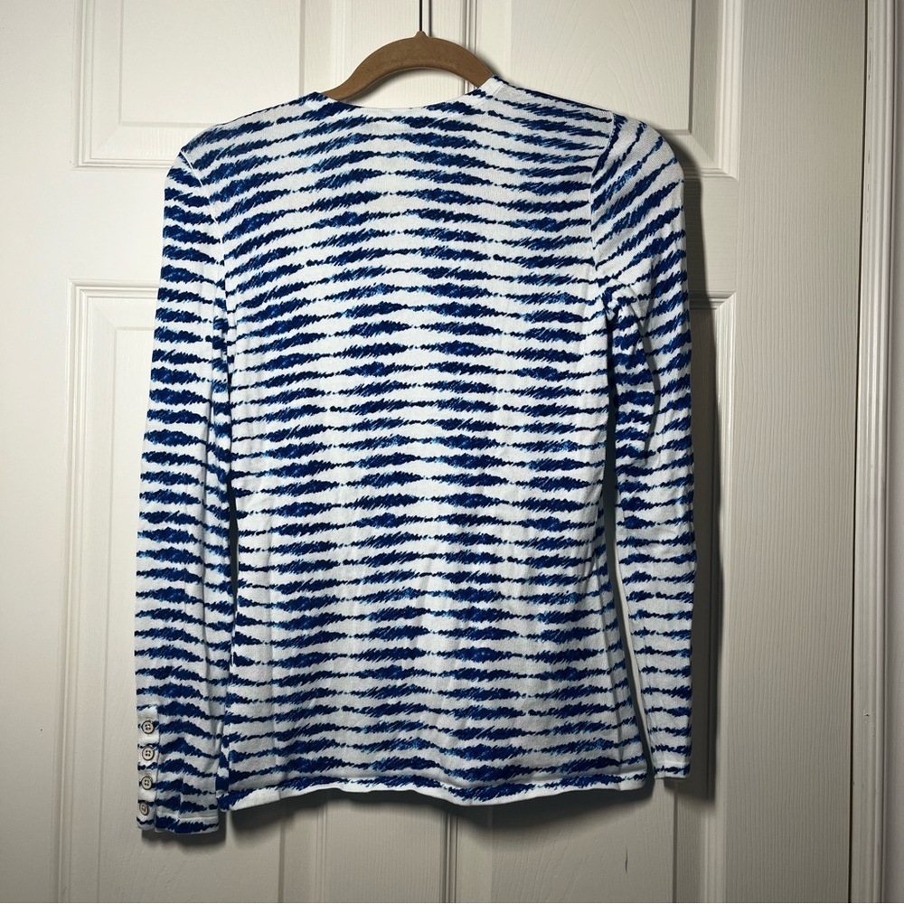J. McLaughlin Blue and White Ink Striped Women's Crew Neck Sweater Size XS - Picture 2 of 6